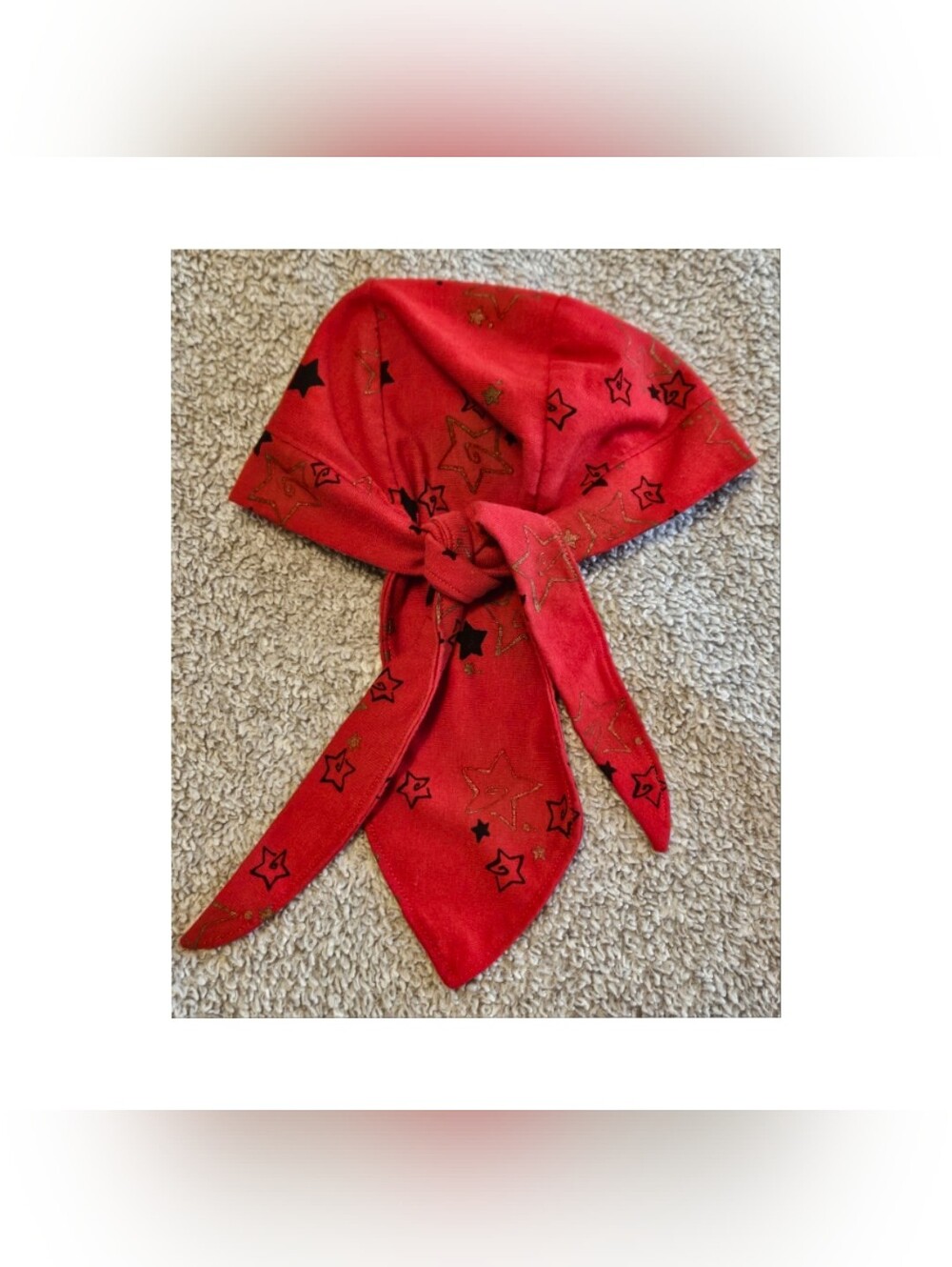 Red Star-Print Doo Rag - Picture 2 of 2